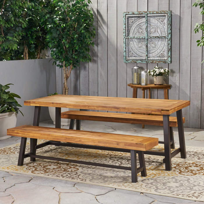 Gracie Oaks Meghans Metal/Solid Wood Outdoor Bench & Reviews | Wayfair